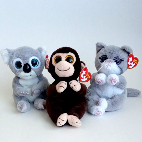 TY Plush Toy Set Of 3 Stuffed Animals: Gray Koala, Brown Monkey, Gray Cat NWT - Picture 9 of 10